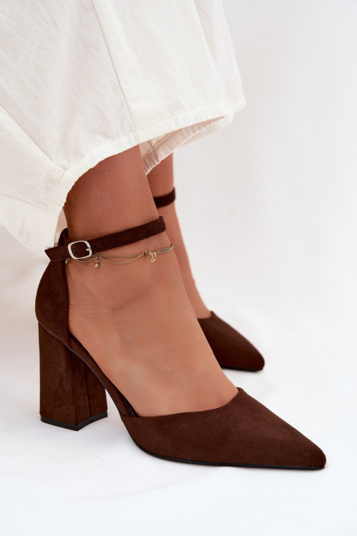Chocolate Faux Suede Block Heel Shoes Selvra
