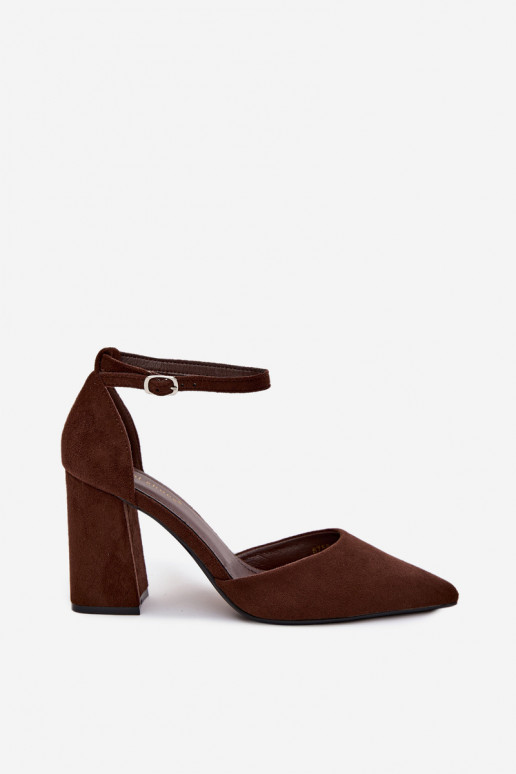Chocolate Faux Suede Block Heel Shoes Selvra