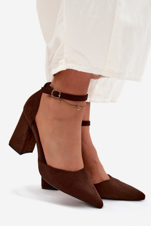 Chocolate Faux Suede Block Heel Shoes Selvra
