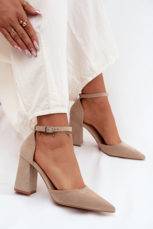 Beige Block Heel Shoes Selvra