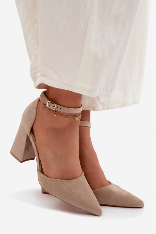 Beige Block Heel Shoes Selvra