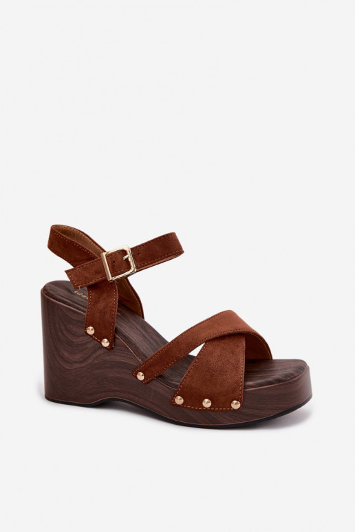 Women's Platform Sandals With Gold Buckles Camel Velvra