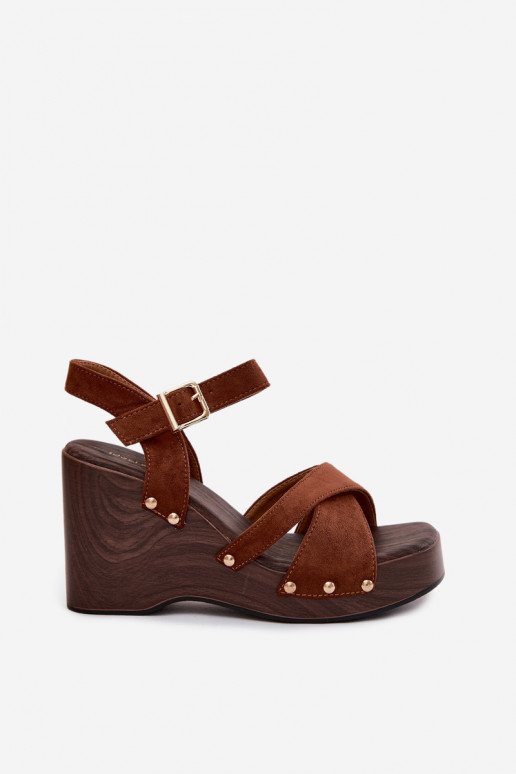 Sandały Damskie Na Koturnie Ze Złotymi Ćwiekami Camel Velvra