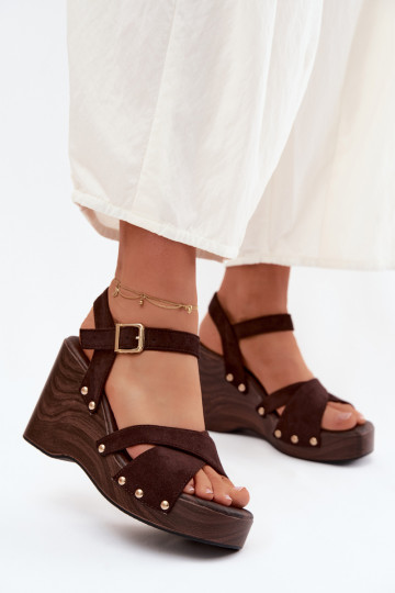 Women's Platform Sandals With Gold Buckles Chocolate Velvra 2
