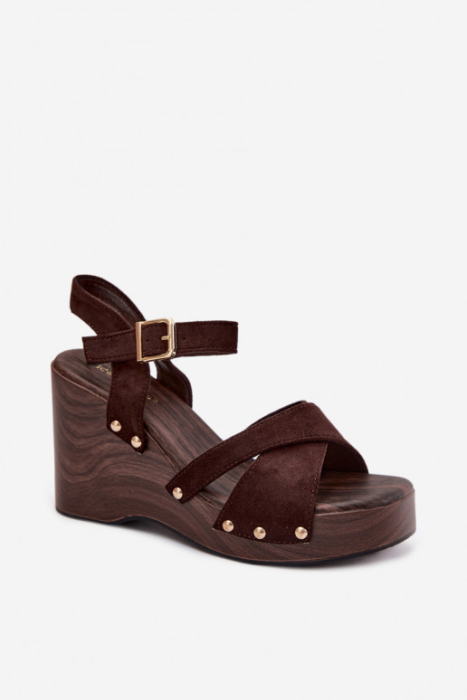 Women's Platform Sandals With Gold Buckles Chocolate Velvra