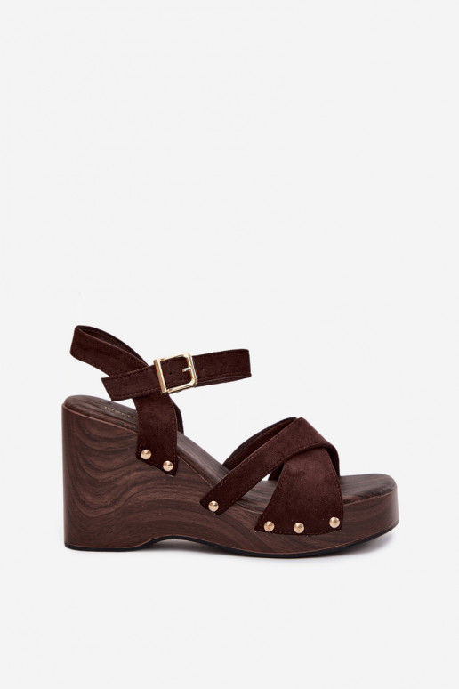 Women's Platform Sandals With Gold Buckles Chocolate Velvra
