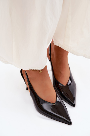 Patent Leather High Heels Sandals Made of Eco Leather Black Norvra