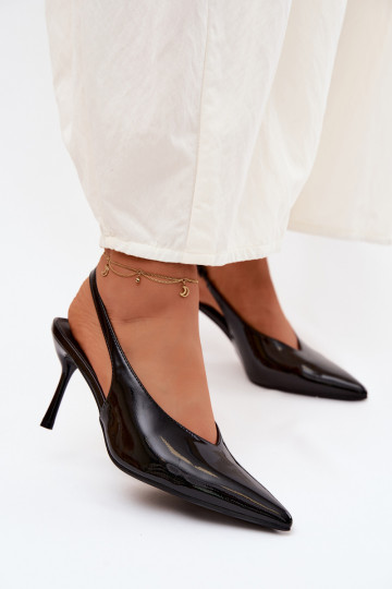 Patent Leather High Heels Sandals Made of Eco Leather Black Norvra 2