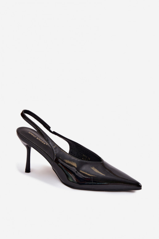 Patent Leather High Heels Sandals Made of Eco Leather Black Norvra