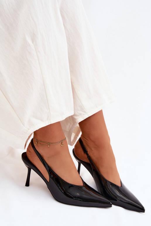 Patent Leather High Heels Sandals Made of Eco Leather Black Norvra