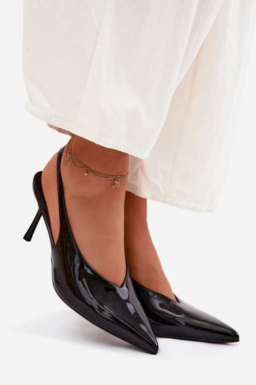 Patent Leather High Heels Sandals Made of Eco Leather Black Norvra