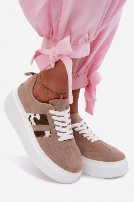 Women's Sneakers With Thick Platform and Faux Suede Patches Beige Averin
