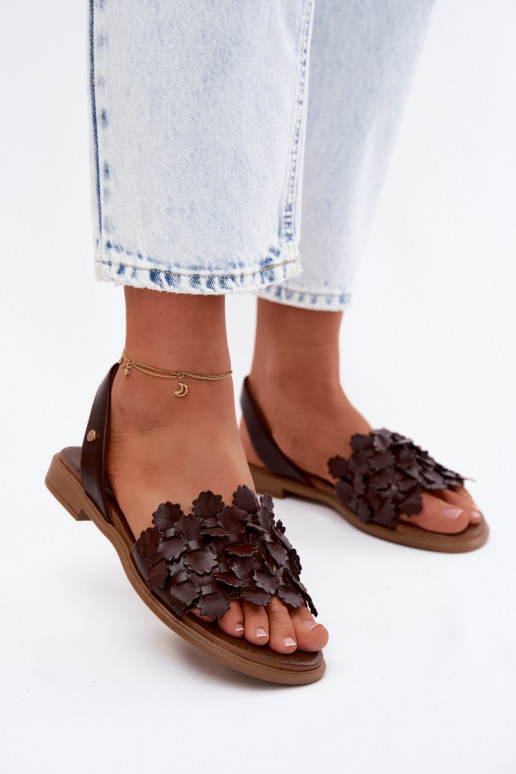 Leather Flat Sandals Zazoo 40468 Chocolate