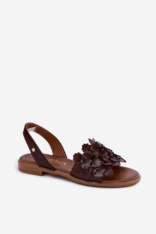 Leather Flat Sandals Zazoo 40468 Chocolate