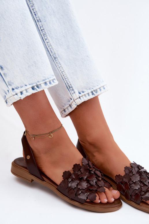 Leather Flat Sandals Zazoo 40468 Chocolate