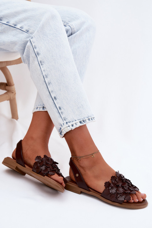 Leather Flat Sandals Zazoo 40468 Chocolate