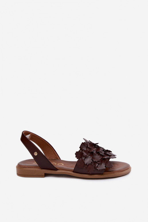 Leather Flat Sandals Zazoo 40468 Chocolate