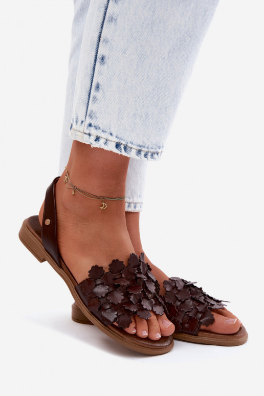 Leather Flat Sandals Zazoo 40468 Chocolate