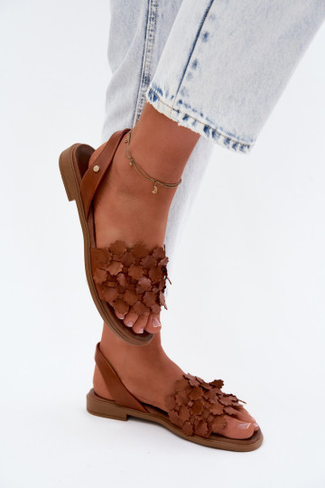 Leather Flat Sandals Zazoo 40468 Brown