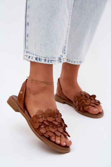 Leather Flat Sandals Zazoo 40468 Brown 2