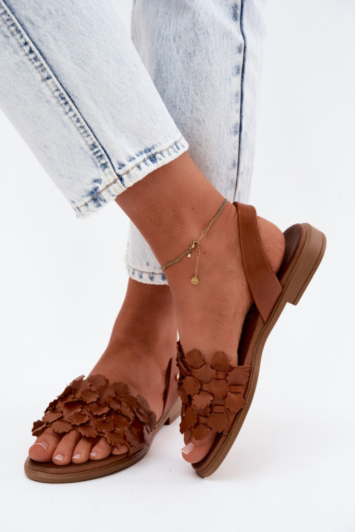 Leather Flat Sandals Zazoo 40468 Brown