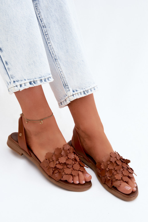 Leather Flat Sandals Zazoo 40468 Brown