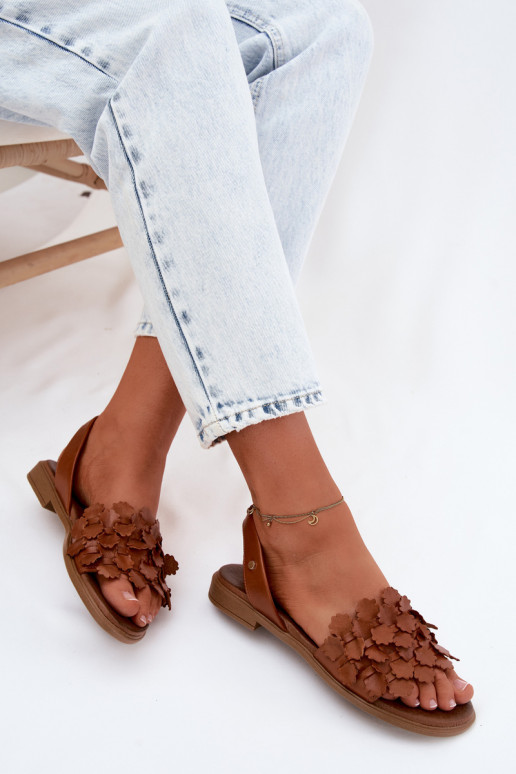 Leather Flat Sandals Zazoo 40468 Brown