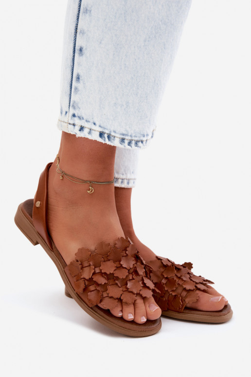 Leather Flat Sandals Zazoo 40468 Brown