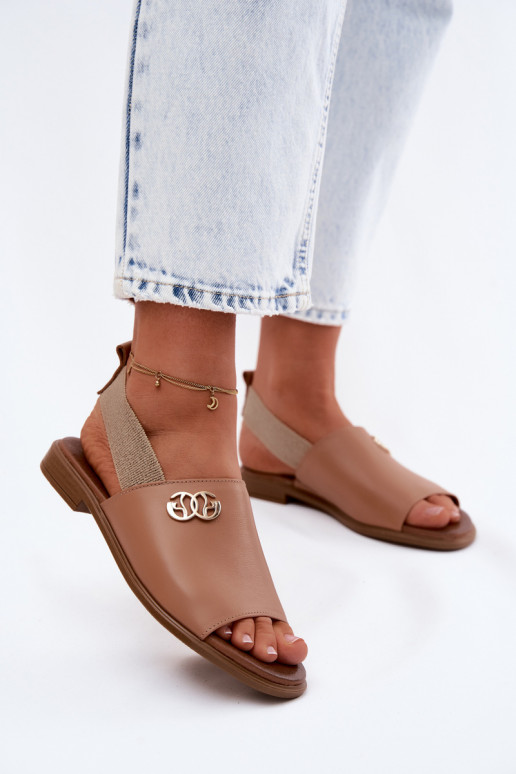 Leather Sandals With Gold Detail Zazoo 40473 Light Brown