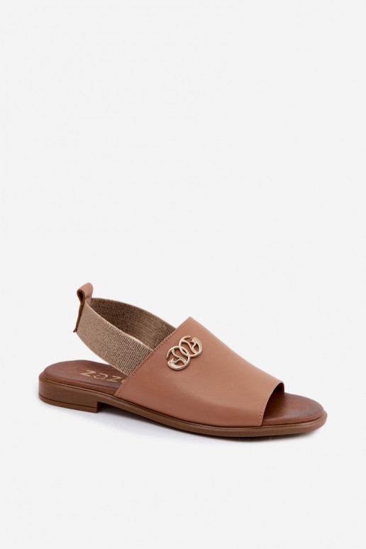 Leather Sandals With Gold Detail Zazoo 40473 Light Brown