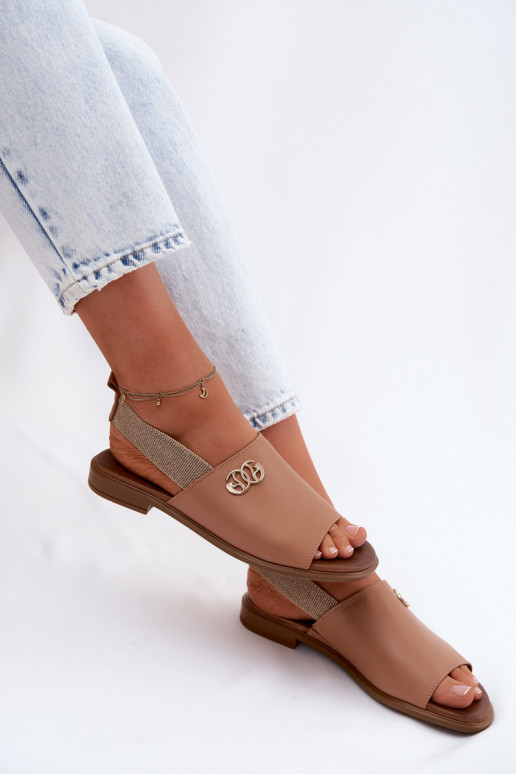 Leather Sandals With Gold Detail Zazoo 40473 Light Brown