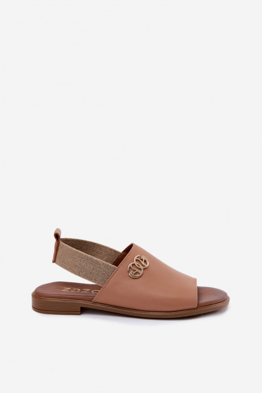 Leather Sandals With Gold Detail Zazoo 40473 Light Brown