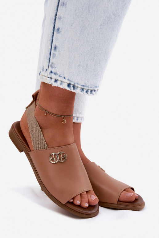 Leather Sandals With Gold Detail Zazoo 40473 Light Brown