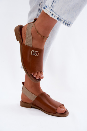 Leather Sandals With Gold Detail Zazoo 40473 Brown
