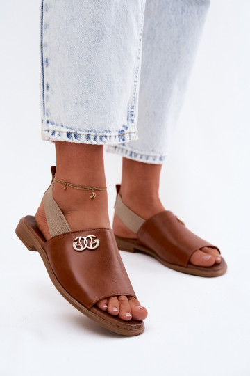Leather Sandals With Gold Detail Zazoo 40473 Brown 2