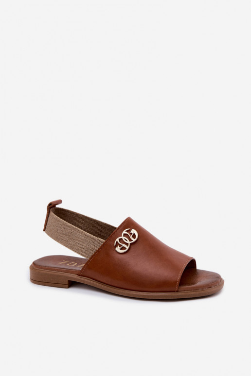 Leather Sandals With Gold Detail Zazoo 40473 Brown