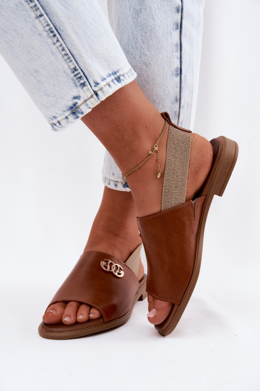 Leather Sandals With Gold Detail Zazoo 40473 Brown