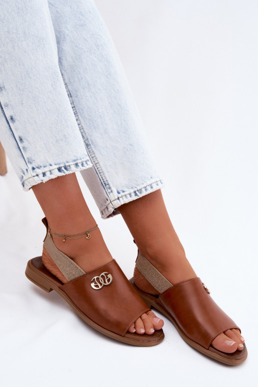 Leather Sandals With Gold Detail Zazoo 40473 Brown