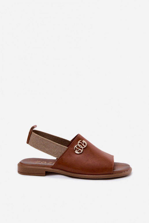 Leather Sandals With Gold Detail Zazoo 40473 Brown