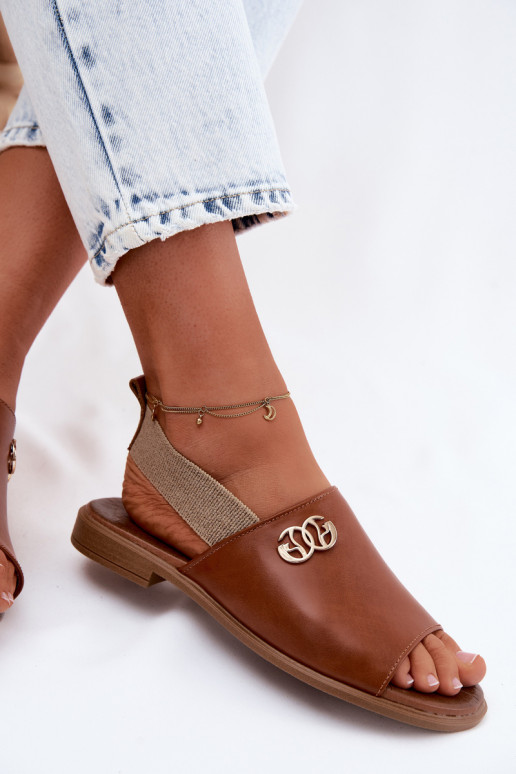 Leather Sandals With Gold Detail Zazoo 40473 Brown