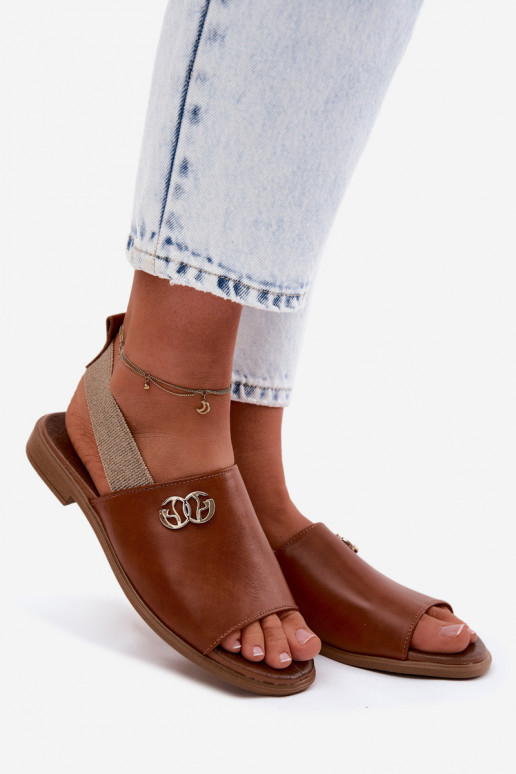 Leather Sandals With Gold Detail Zazoo 40473 Brown