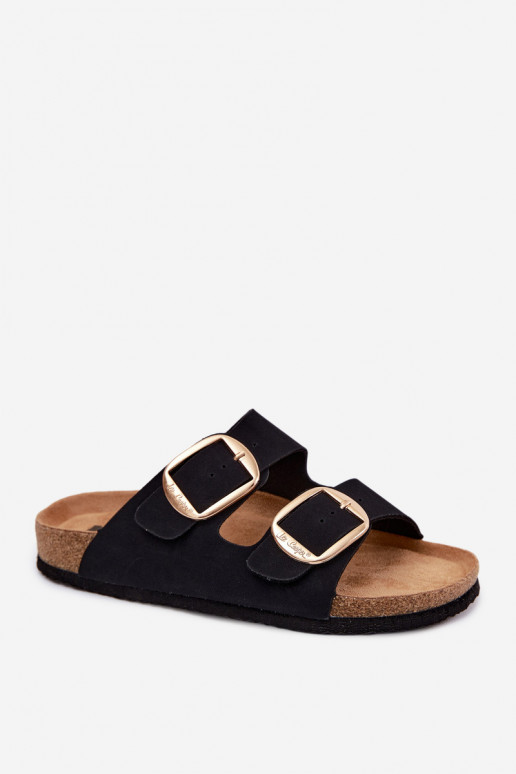 Women's cork-soled slippers with buckles Lee Cooper LCIN-26-35-4455L in black