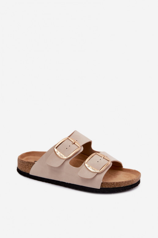 Women's cork-soled slippers with buckles Lee Cooper LCIN-26-35-4454L in sand