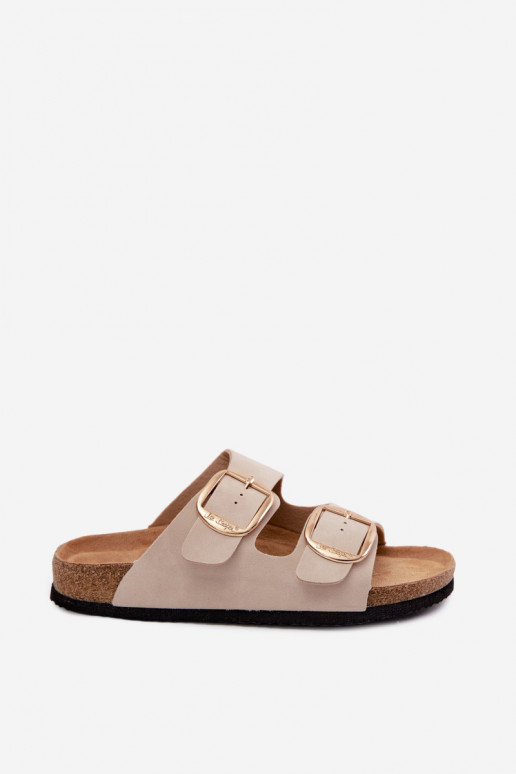 Moteriškos šlepetės ant kamštinio pado su sagtimis Lee Cooper LCIN-26-35-4454L smėlio spalvos