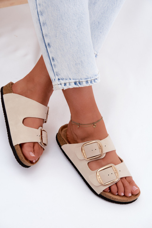 Women's Slippers With Cork Sole And Buckles Lee Cooper LCW-26-35-4454L Beige