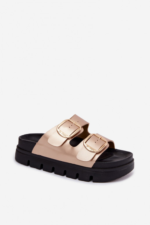 Women's platform slippers with buckles Lee Cooper LCIN-26-35-4462L in gold