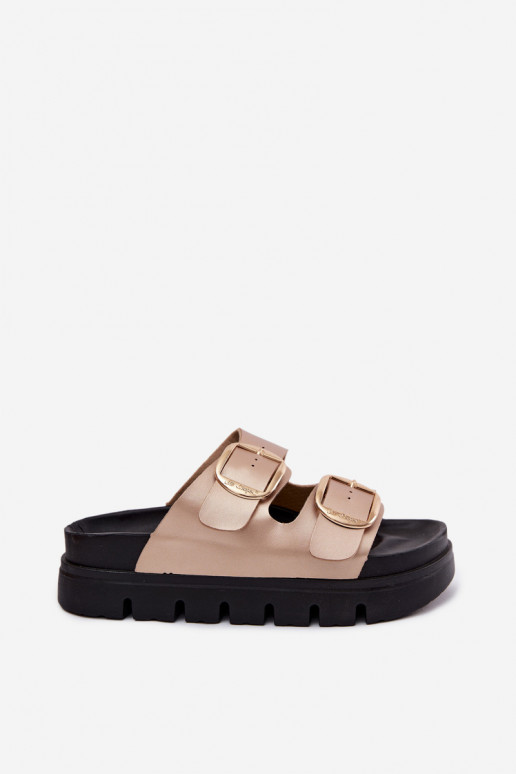 Women's platform slippers with buckles Lee Cooper LCIN-26-35-4462L in gold