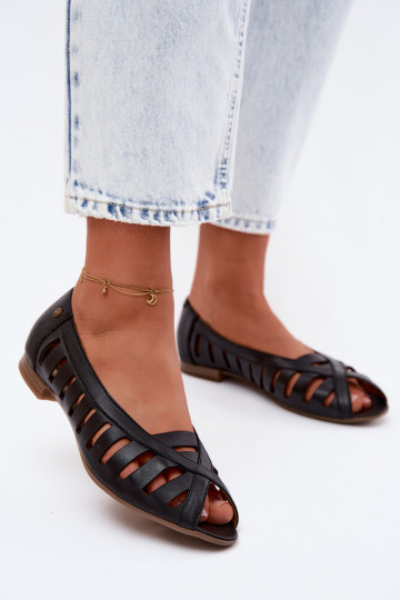 Leather Ballet Flats With Open Toes Maciejka 06908-29/001-1 Brown 2