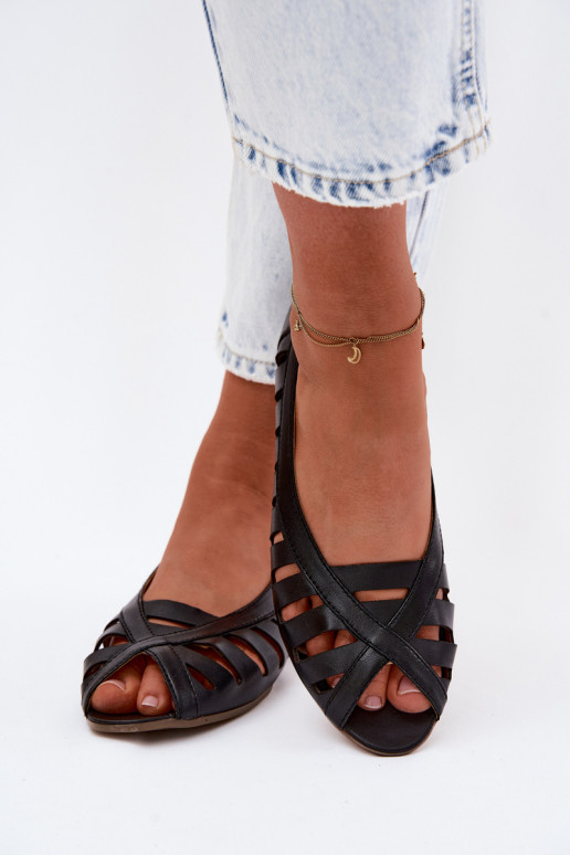 Leather Ballet Flats With Open Toes Maciejka 06908-29/001-1 Brown