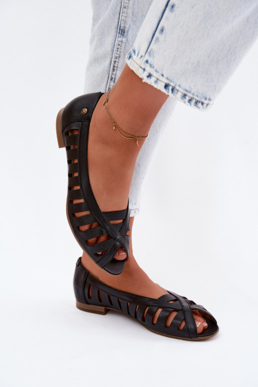 Leather Ballet Flats With Open Toes Maciejka 06908-29/001-1 Brown